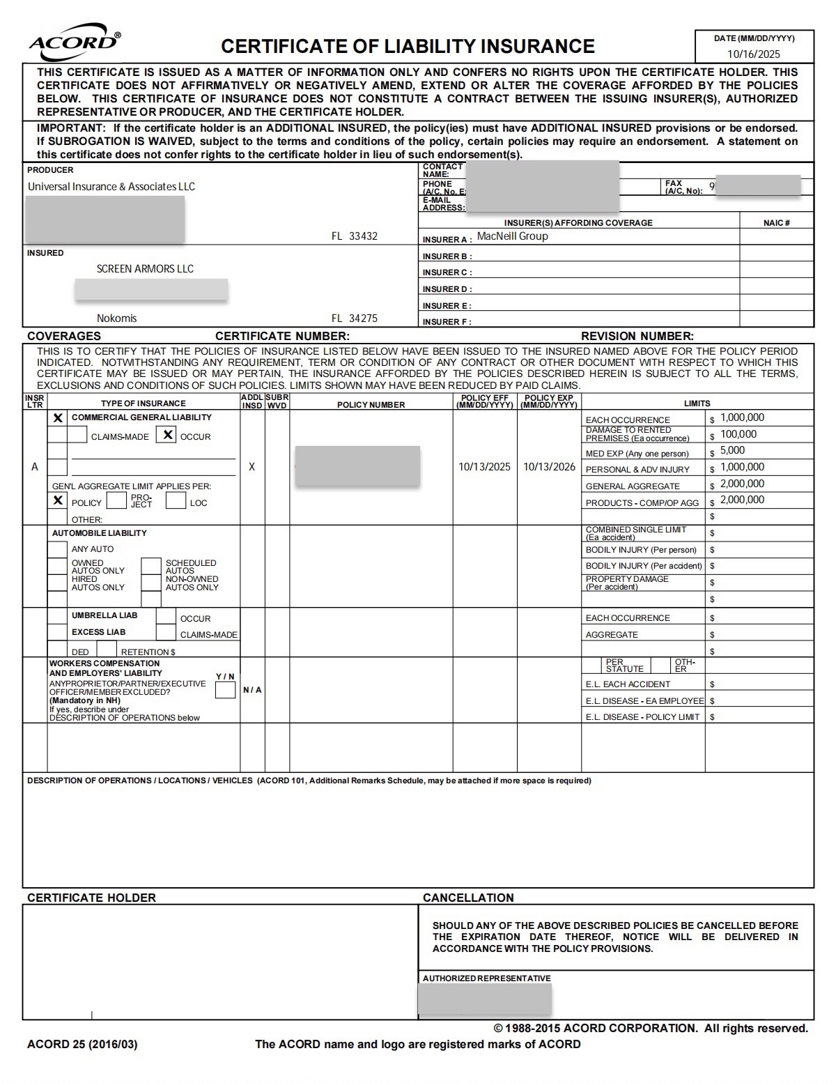 Liability Insurance Proof